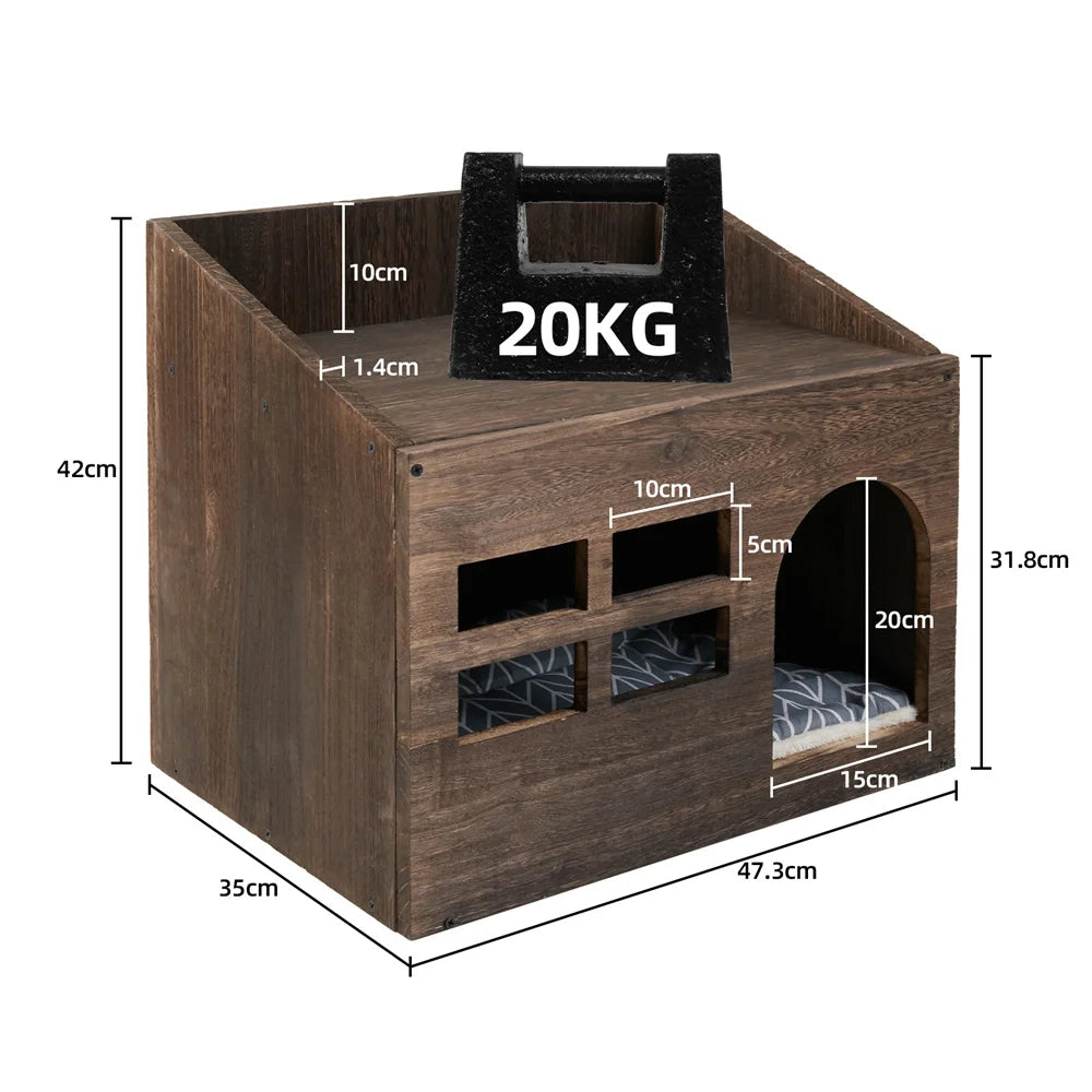 2-in-1 Wooden Pet House & End Table – Hideout for Cats, Puppies & Rabbits with Washable Cushion