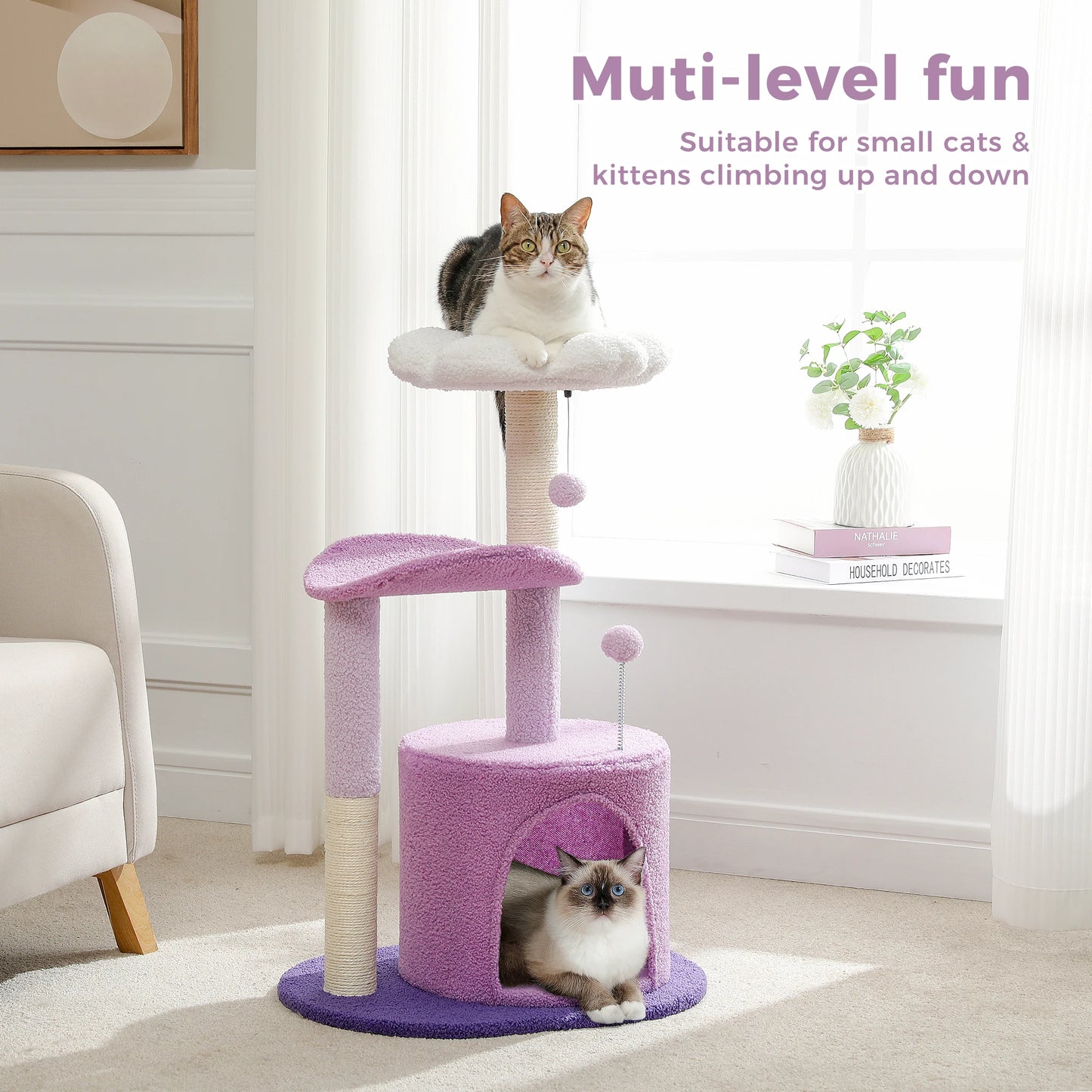 Modern Cat Tree & Scratching Post Cute Cactus Design with Condo Nest