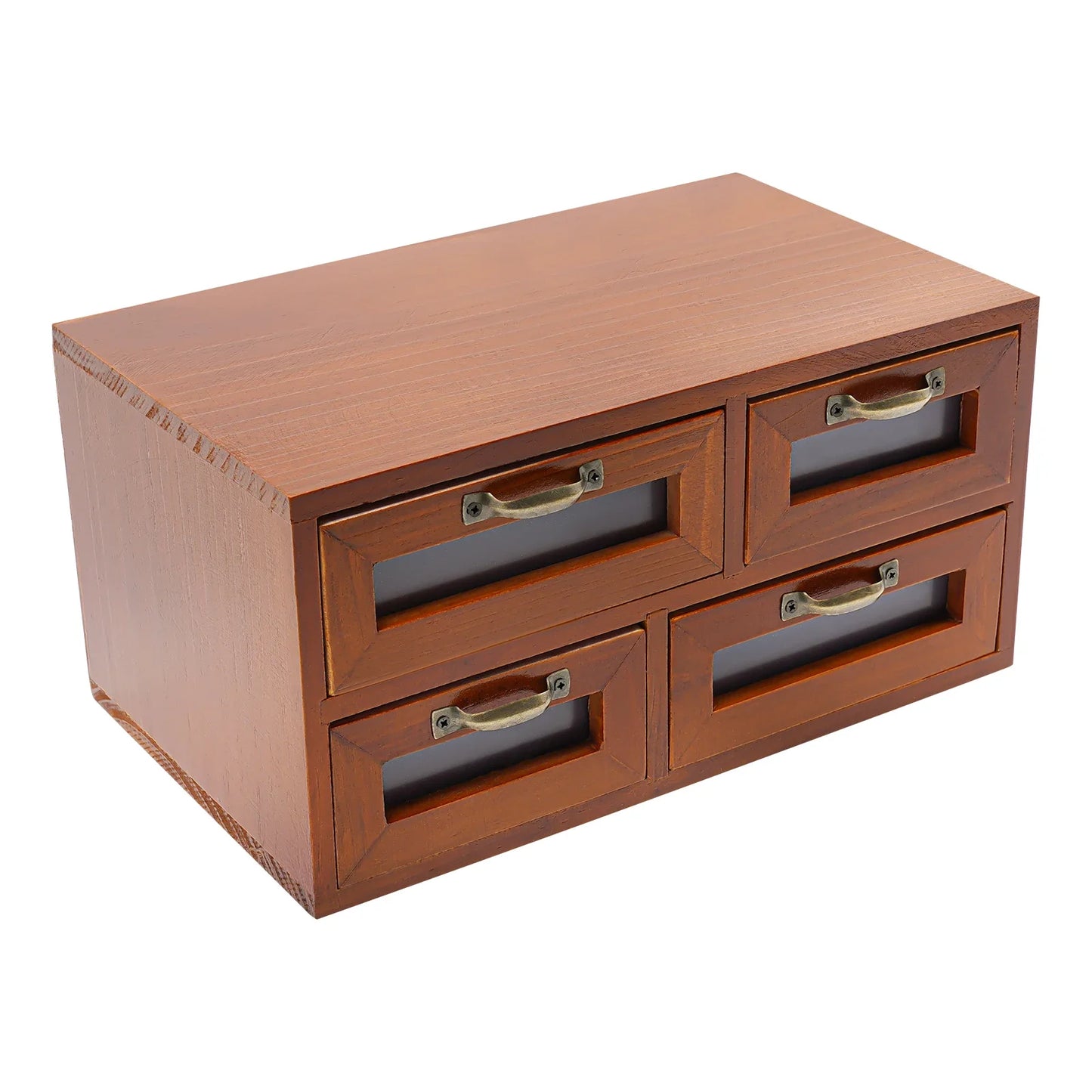 Retro Wood 4-Drawer Desk Organizer Cabinet for Jewelry, Makeup & More