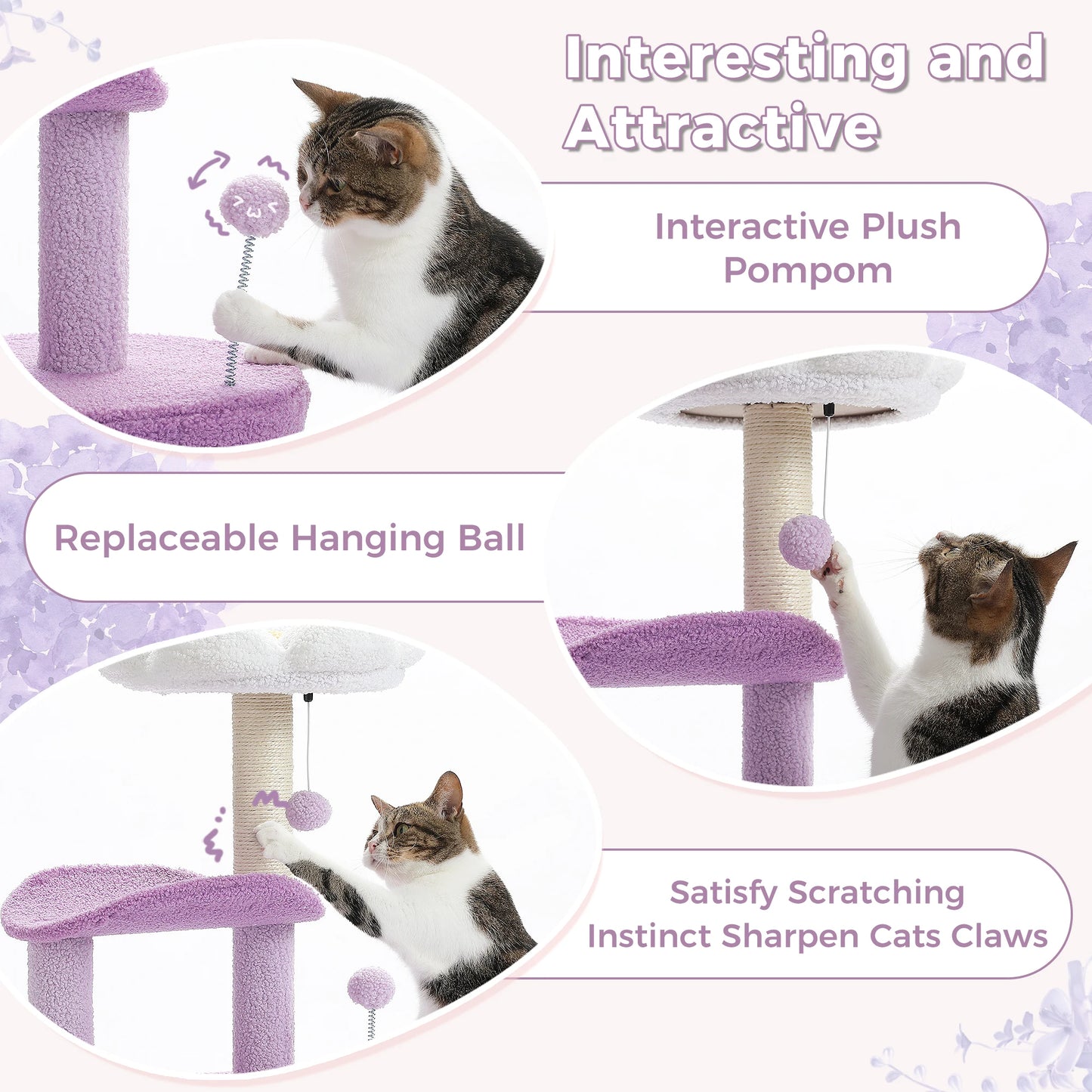 Modern Cat Tree & Scratching Post Cute Cactus Design with Condo Nest