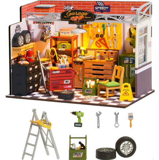 IY Mini Garage Workshop Kit – Tiny House Model with LED Lights