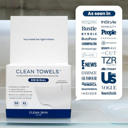 Clean Skin Club Clean Towels – 100% USDA Biobased Disposable Face Towels