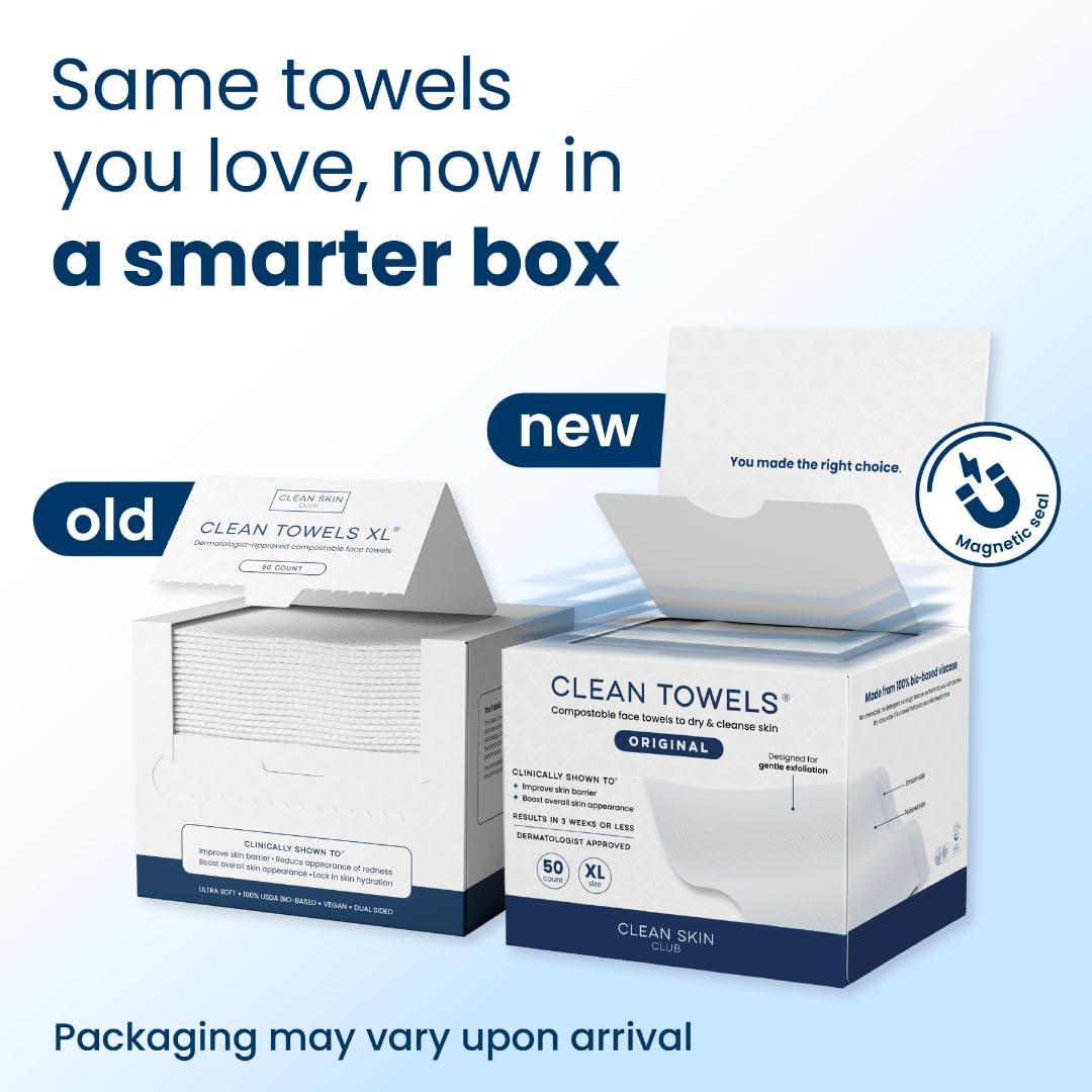Clean Skin Club Clean Towels – 100% USDA Biobased Disposable Face Towels