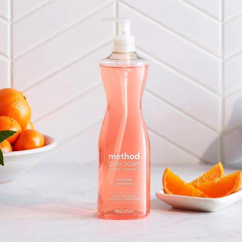 Method Gel Dish Soap, Clementine Scent, Biodegradable Formula, Tough on Grease & Stuck-on Food, Cruelty Free Formula, Made with Recycled Plastic, 18 Fl Oz