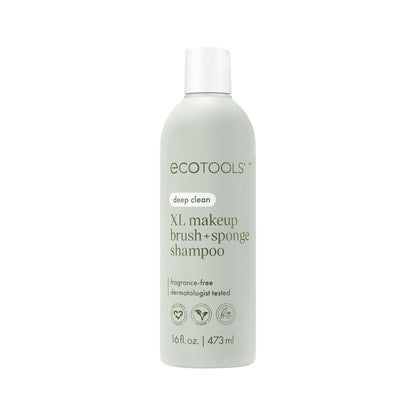 EcoTools XL Makeup Brush + Sponge Shampoo, Removes Makeup, Dirt, & Impurities From Makeup Brushes & Makeup Blending Sponges, Fragrance-Free, Vegan, & Cruelty-Free 16 fl. oz./473 ml, 1 Count, Clear