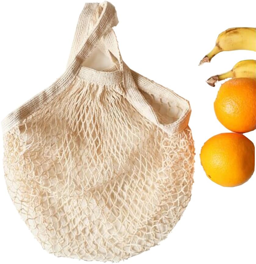 Ahyuan Ecology Reusable Cotton Mesh Grocery Bags Cotton String Bag Net Shopping Mesh Bags Pack of 3 (Beige)