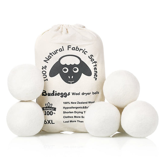 Wool Dryer Balls XL 6-Pack – 100% New Zealand Organic, Chemical-Free, Baby Safe & Hypoallergenic Fabric Softener