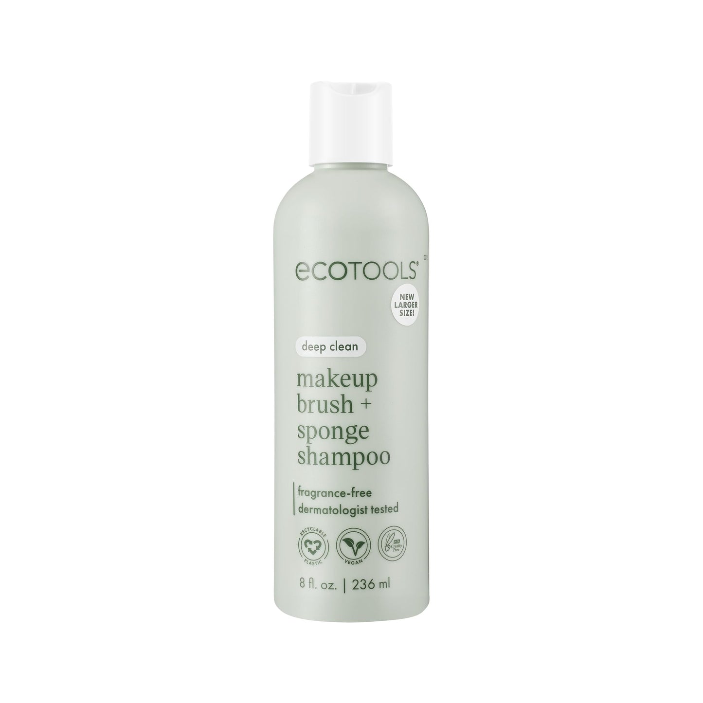 EcoTools XL Makeup Brush + Sponge Shampoo, Removes Makeup, Dirt, & Impurities From Makeup Brushes & Makeup Blending Sponges, Fragrance-Free, Vegan, & Cruelty-Free 16 fl. oz./473 ml, 1 Count, Clear
