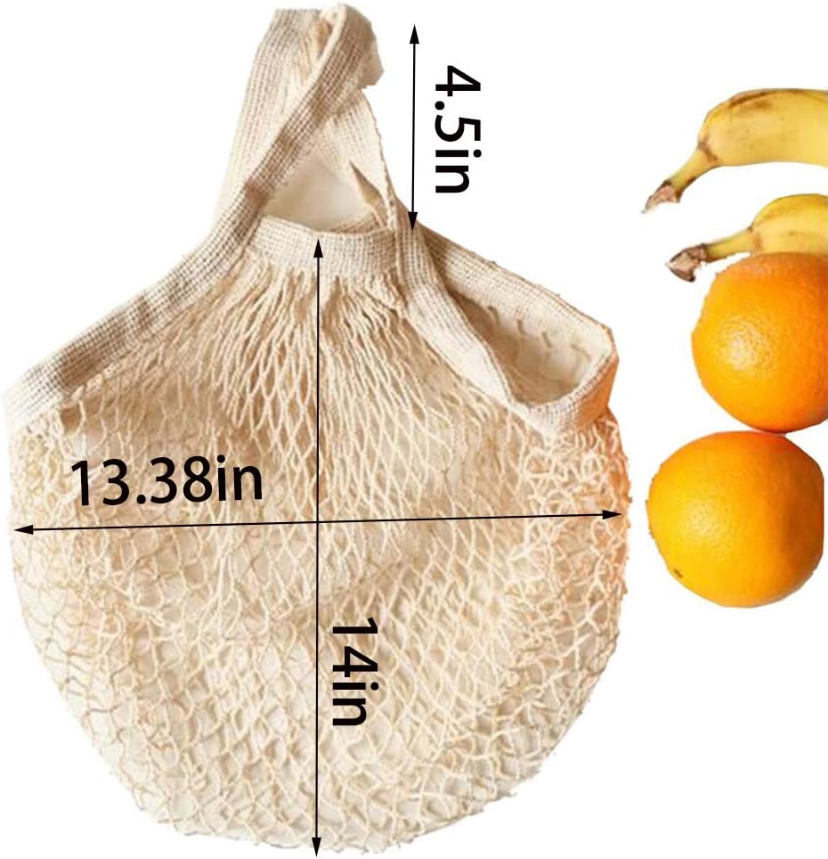 Ahyuan Ecology Reusable Cotton Mesh Grocery Bags Cotton String Bag Net Shopping Mesh Bags Pack of 3 (Beige)