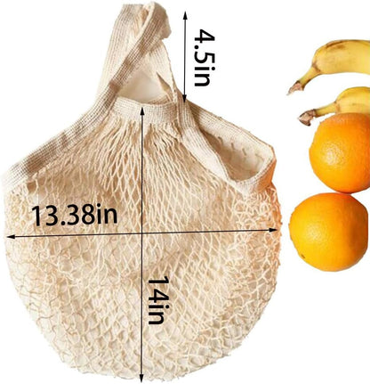 Ahyuan Ecology Reusable Cotton Mesh Grocery Bags Cotton String Bag Net Shopping Mesh Bags Pack of 3 (Beige)