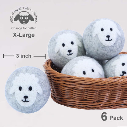Wool Dryer Balls XL 6-Pack – 100% New Zealand Organic, Chemical-Free, Baby Safe & Hypoallergenic Fabric Softener