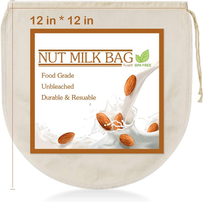 3 PCS 12"x12" Nut Milk Bags - 100% Unbleached Cotton Cheesecloth, Reusable Food Strainer Colander For Straining Almond/Oat Milk, Celery Juice, Cold Brew Coffee, Yogurt and Cheese Making