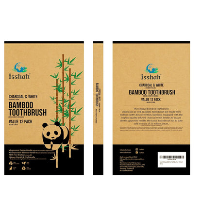 Biodegradable Eco-Friendly Natural Bamboo Charcoal Toothbrushes, FSC Certified and PETA Approved - 12 Count
