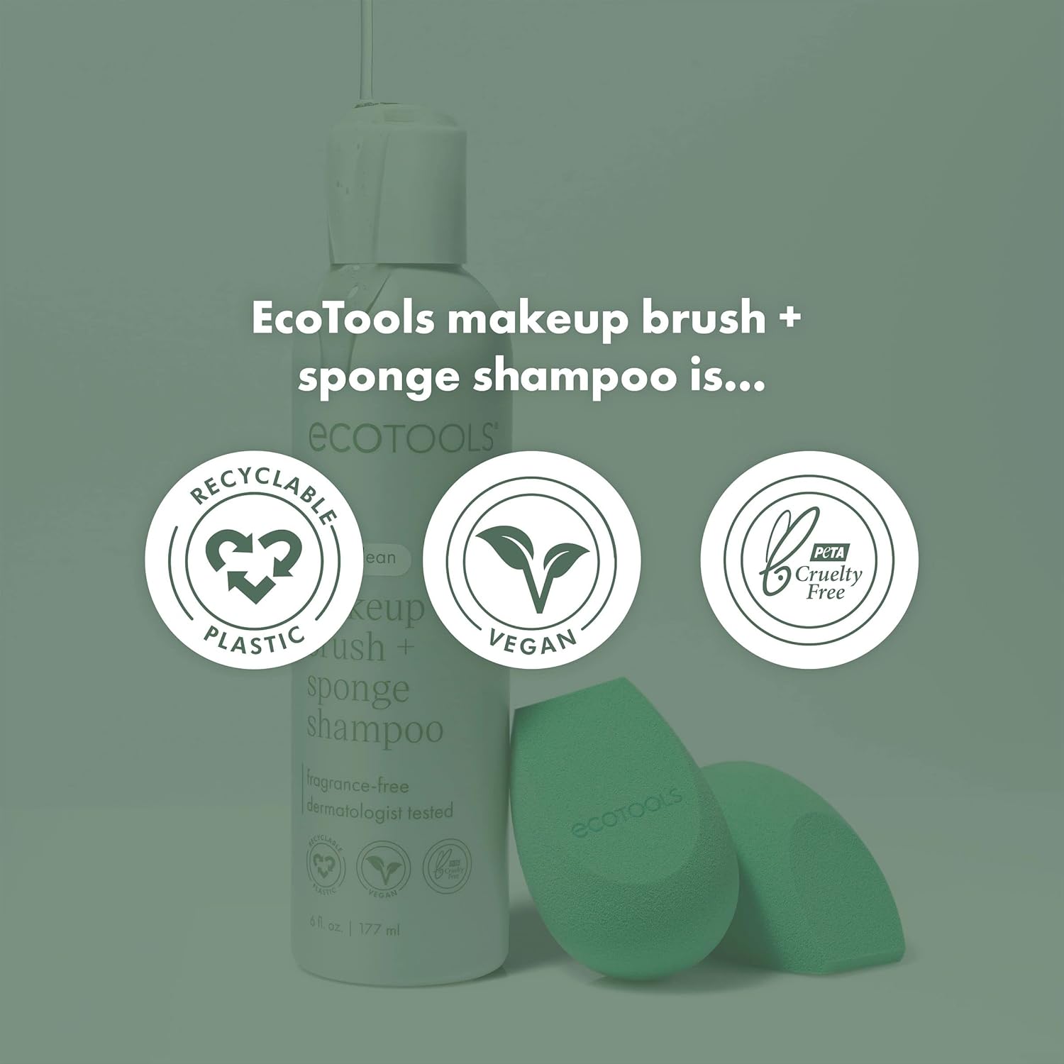 EcoTools XL Makeup Brush + Sponge Shampoo, Removes Makeup, Dirt, & Impurities From Makeup Brushes & Makeup Blending Sponges, Fragrance-Free, Vegan, & Cruelty-Free 16 fl. oz./473 ml, 1 Count, Clear