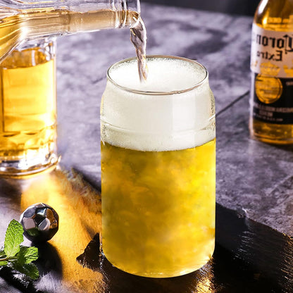 Drinking Glasses with Bamboo Lids and Glass Straw 2PCS Set, 16oz Glass Cups with Lids and Straws, Beer, Iced Coffee Glasses, Soda, Gift 1 Cleaning Brushes