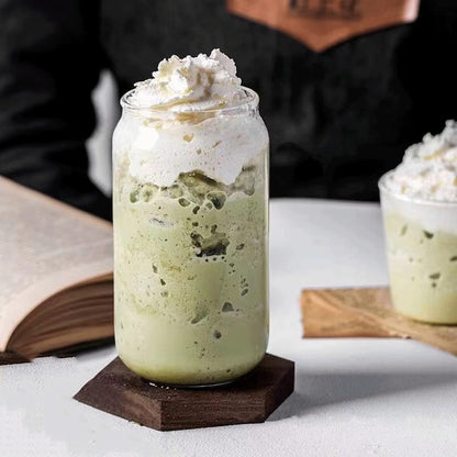 Drinking Glasses with Bamboo Lids and Glass Straw 2PCS Set, 16oz Glass Cups with Lids and Straws, Beer, Iced Coffee Glasses, Soda, Gift 1 Cleaning Brushes