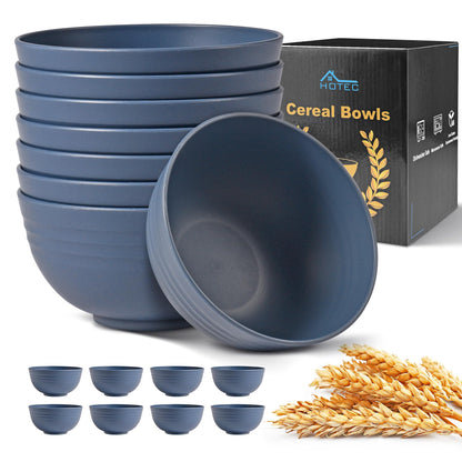 HOTEC BPA Free Unbreakable Wheat Straw Cereal Bowls - Microwave & Dishwasher Safe Soup and Salad Bowls, Set of 8, 26oz, Multicolor