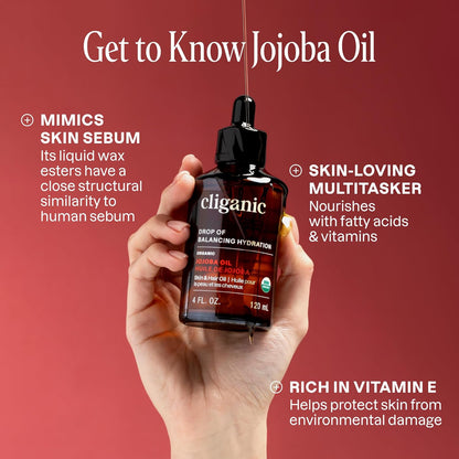 Cliganic Organic Jojoba Oil, 100% Pure (4oz) | Moisturizing for Face, Hair, Skin & Nails | Natural Cold Pressed Hexane Free | Base Carrier Oil (Packaging May Vary)
