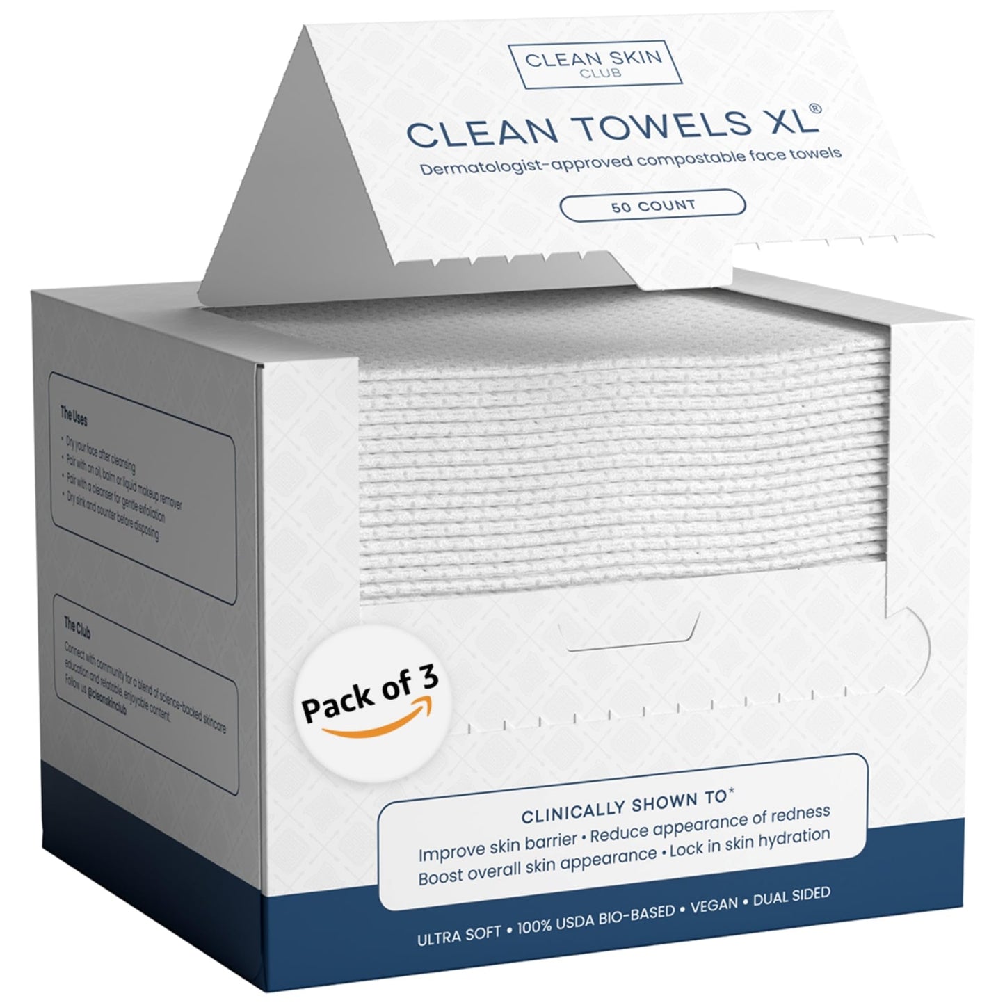 Clean Skin Club Clean Towels – 100% USDA Biobased Disposable Face Towels