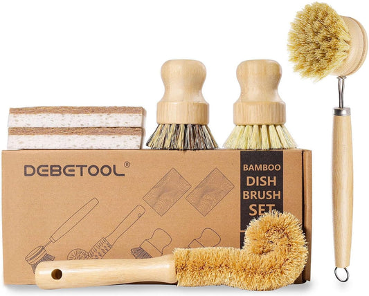 Bamboo Dish Brush Set with Coconut Sponge – For Dishes, Pots, Pans & Bottles