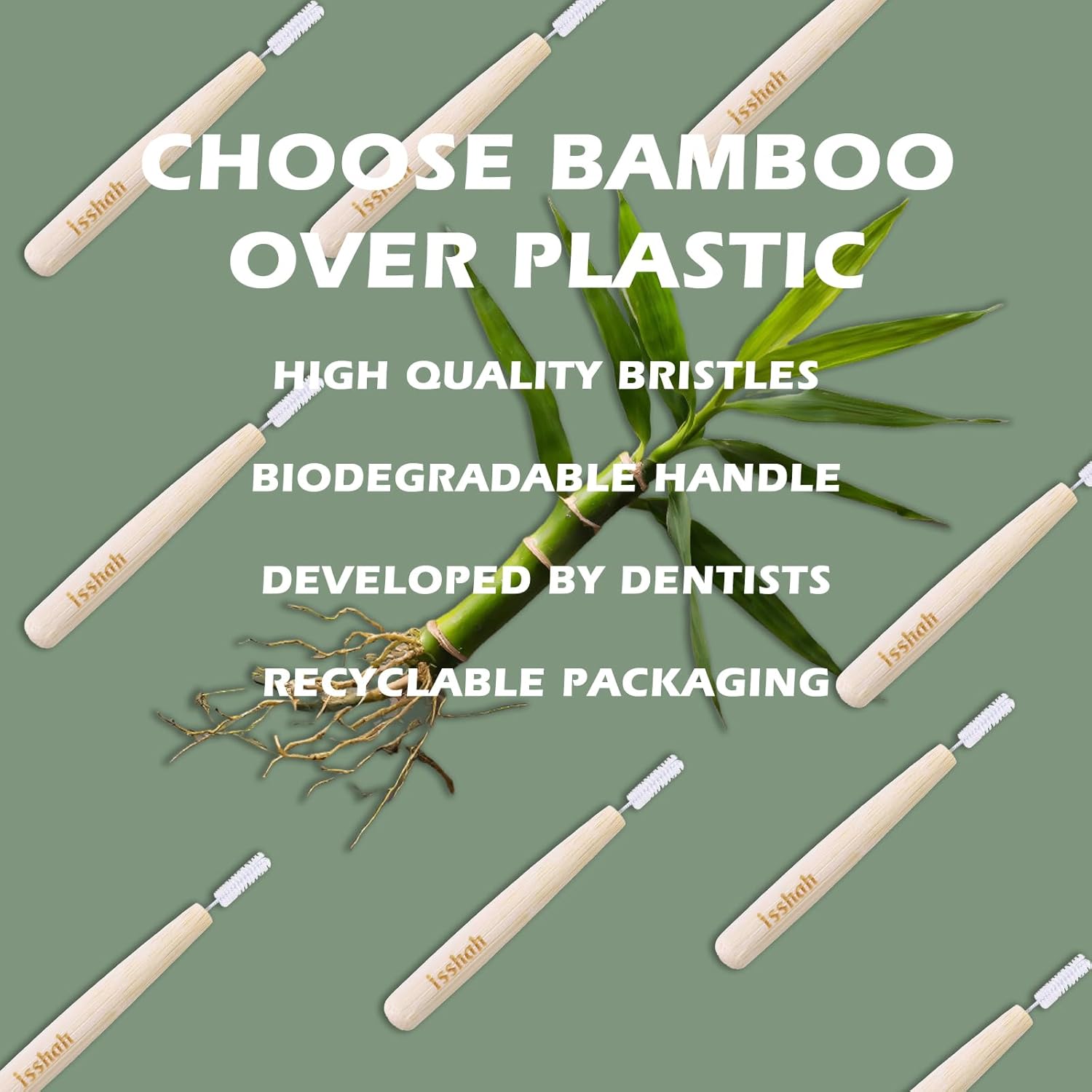 Biodegradable Bamboo Handle Interdental Brushes Between Teeth Cleaner Deep Clean Toothpick, FSC Certified and PETA Approved, Size 2 (0.5mm), 40 Count