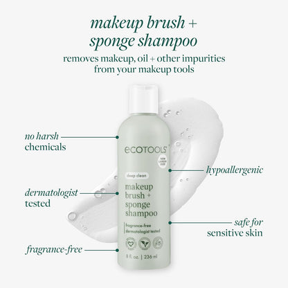 EcoTools XL Makeup Brush + Sponge Shampoo, Removes Makeup, Dirt, & Impurities From Makeup Brushes & Makeup Blending Sponges, Fragrance-Free, Vegan, & Cruelty-Free 16 fl. oz./473 ml, 1 Count, Clear