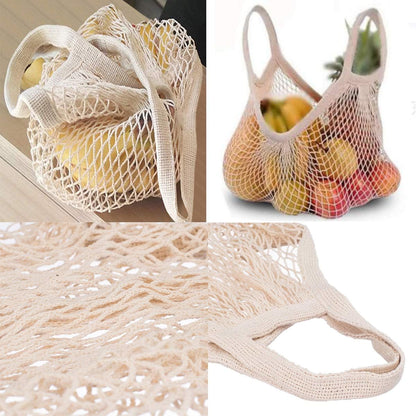 Ahyuan Ecology Reusable Cotton Mesh Grocery Bags Cotton String Bag Net Shopping Mesh Bags Pack of 3 (Beige)