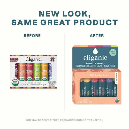 Cliganic Organic Lip Balm Set - 6 Tropical Flavors - 100% Natural Moisturizer for Cracked & Dry Lips