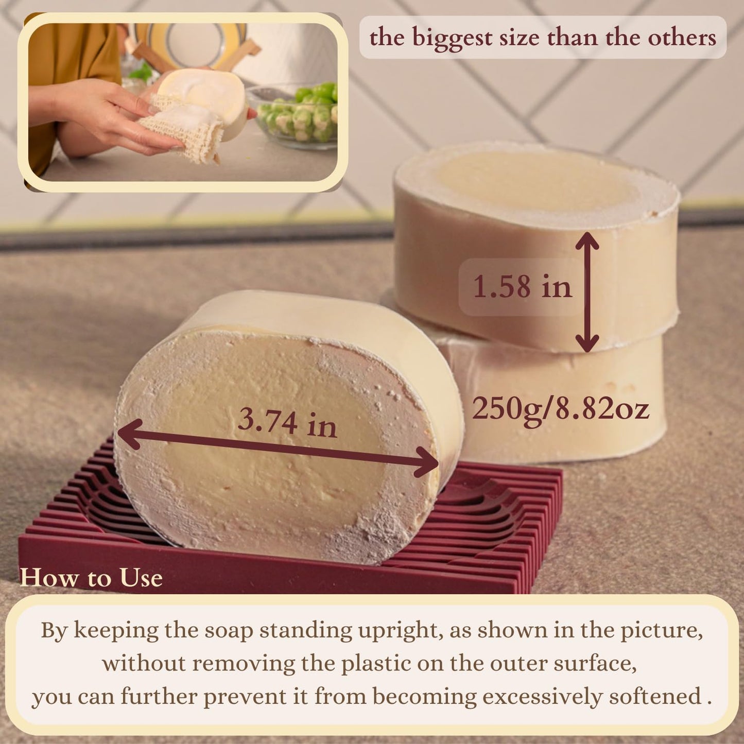 JiguMom Natural Big Soap Bar Dishwashing (8.82oz *3 set) Eco Friendly Plastic Free Packaging with Sustainable Organic Ingredients for Kitchen