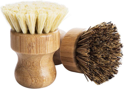 Palm Pot Brush – 3 Pack Bamboo Mini Dish Scrub Brushes with Union & Tampico Fiber for Pots, Pans & Vegetables