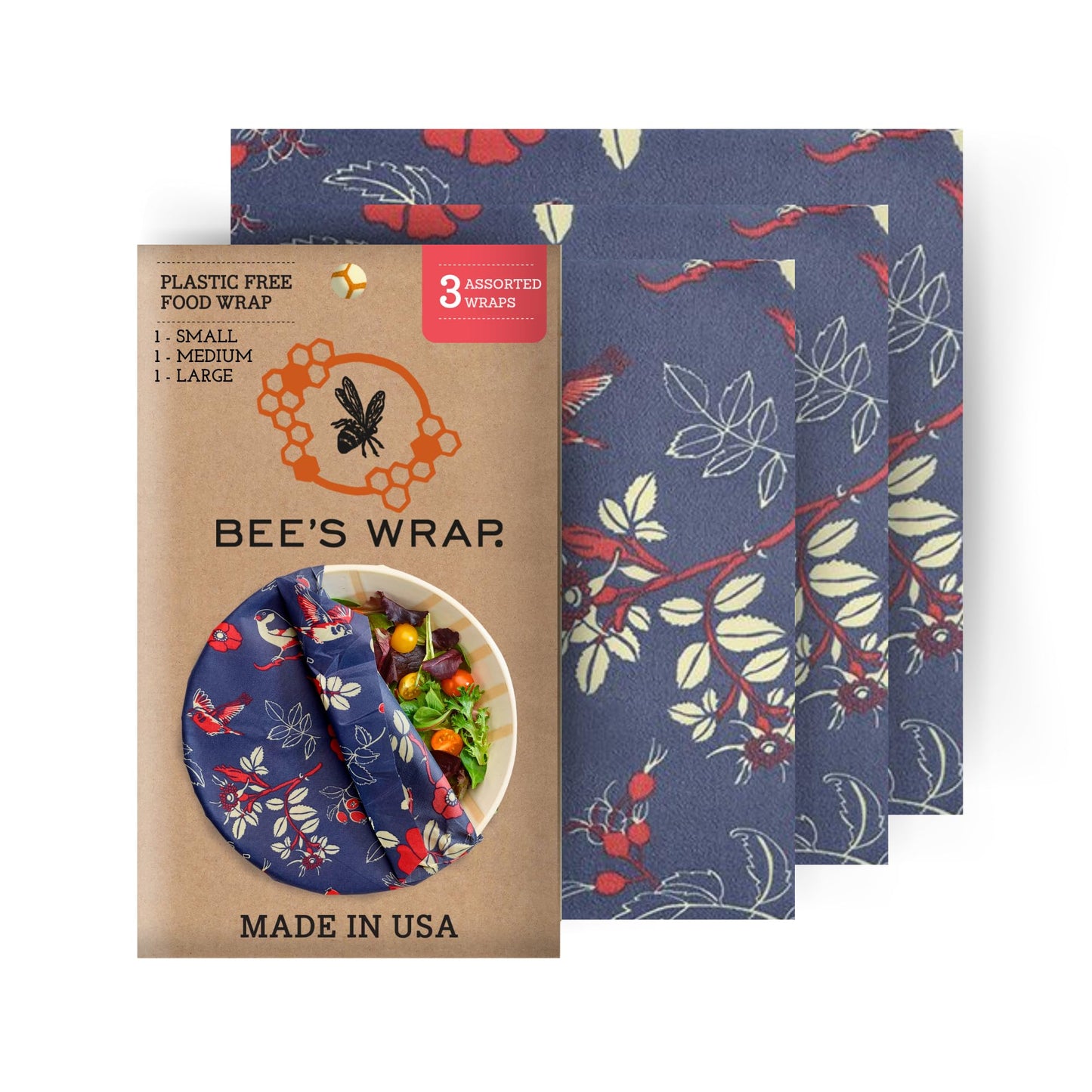 Bee's Wrap Beeswax Wraps for Food - Honeycomb 3 Pack (S, M, L) Made in USA Reusable & Organic Food Wraps, Sandwich Wrap & Bowl Covers - Eco-Friendly Alternative to Aluminum Foil & Plastic Wrap