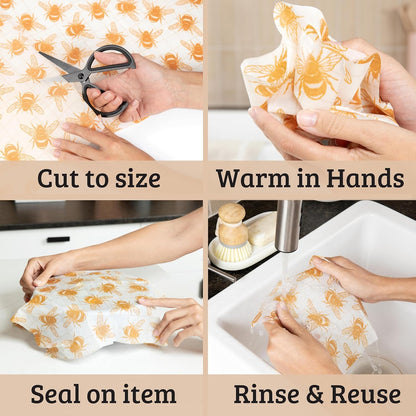 XXL Reusable Beeswax Wraps For Food - 14 x 55 in Roll | Cut to Size Bees Wax Wraps Reusable | Extra Large Beeswax Paper Sheet | Cute Bees Wax Roll for Food Wraps