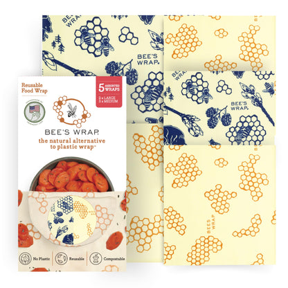 Bee's Wrap Beeswax Wraps for Food - Honeycomb 3 Pack (S, M, L) Made in USA Reusable & Organic Food Wraps, Sandwich Wrap & Bowl Covers - Eco-Friendly Alternative to Aluminum Foil & Plastic Wrap