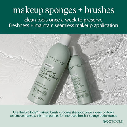 EcoTools XL Makeup Brush + Sponge Shampoo, Removes Makeup, Dirt, & Impurities From Makeup Brushes & Makeup Blending Sponges, Fragrance-Free, Vegan, & Cruelty-Free 16 fl. oz./473 ml, 1 Count, Clear