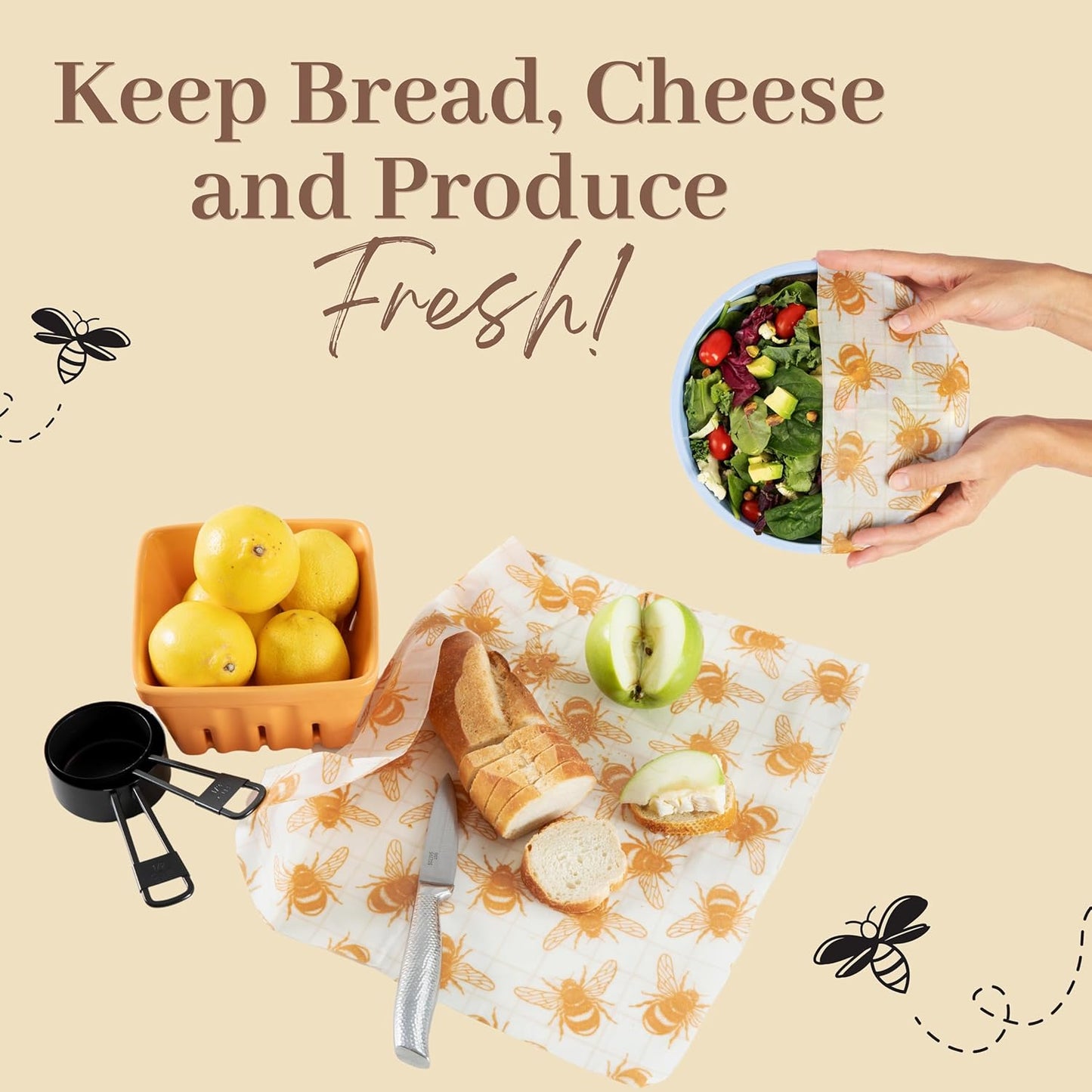 XXL Reusable Beeswax Wraps For Food - 14 x 55 in Roll | Cut to Size Bees Wax Wraps Reusable | Extra Large Beeswax Paper Sheet | Cute Bees Wax Roll for Food Wraps