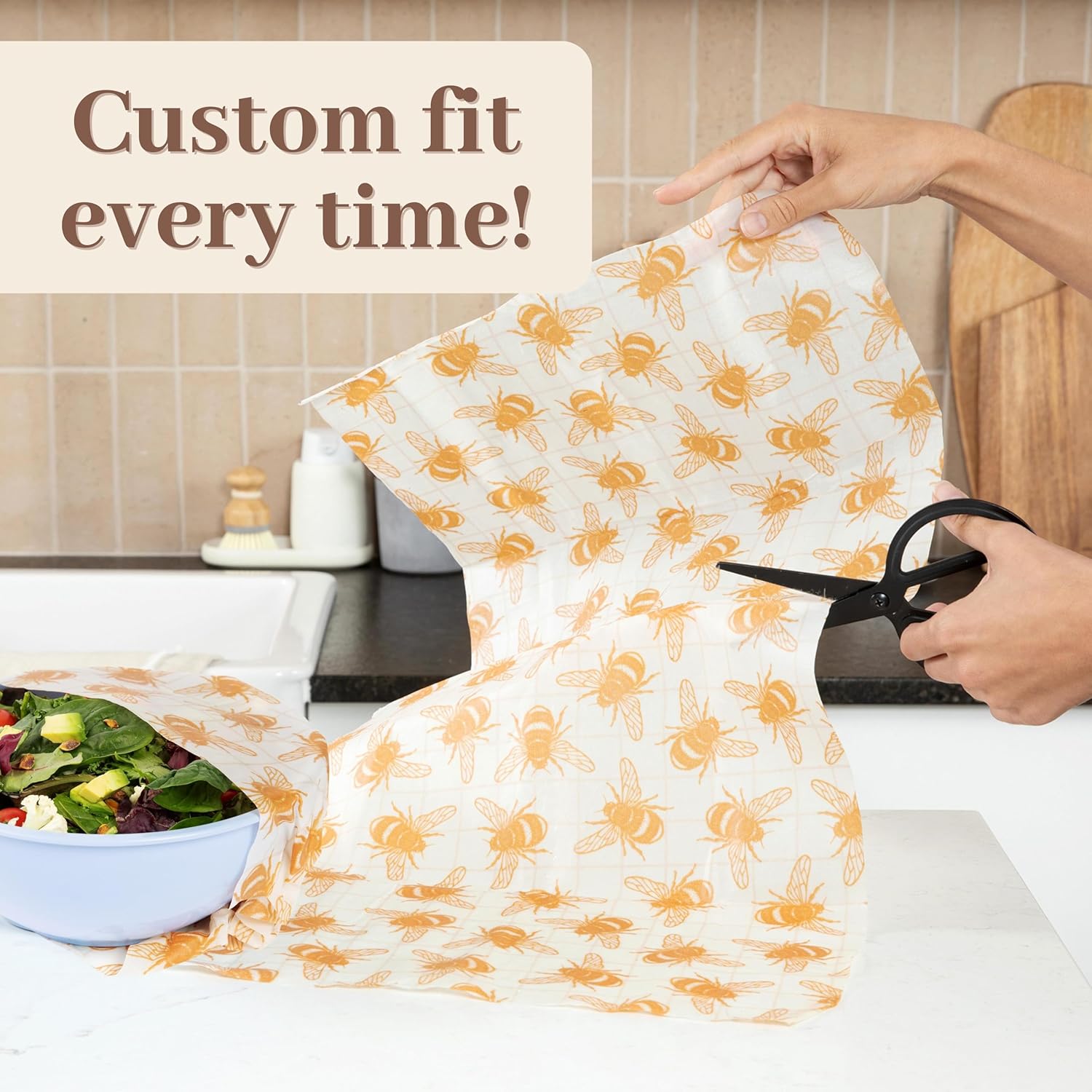 XXL Reusable Beeswax Wraps For Food - 14 x 55 in Roll | Cut to Size Bees Wax Wraps Reusable | Extra Large Beeswax Paper Sheet | Cute Bees Wax Roll for Food Wraps