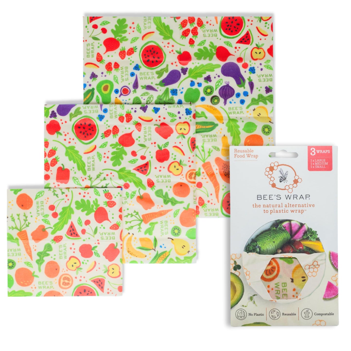 Bee's Wrap Beeswax Wraps for Food - Honeycomb 3 Pack (S, M, L) Made in USA Reusable & Organic Food Wraps, Sandwich Wrap & Bowl Covers - Eco-Friendly Alternative to Aluminum Foil & Plastic Wrap