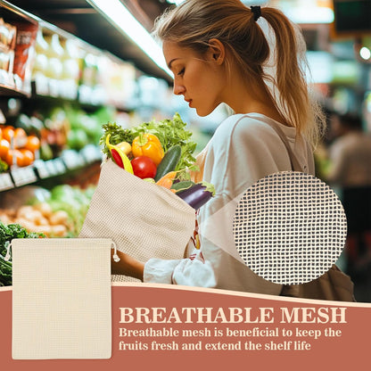 6 Pack Reusable Produce Bags Cotton Mesh Produce Bags Mesh Storage Produce Bags Reusable Durable Double Stitched With Drawstring Produce Bag For Vegetables,Fruit & Grocery Shopping (2L,2M,2S)