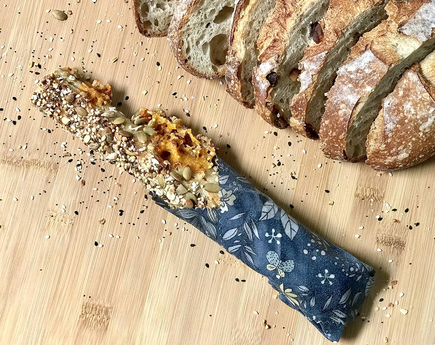 4-Pack Reusable Beeswax Wraps with Produce Bag & 2 Beeswax Bars