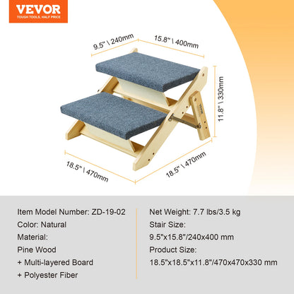 2-in-1 Wooden Pet Steps & Ramp – Foldable, Adjustable for Small to Large Dogs & Cats