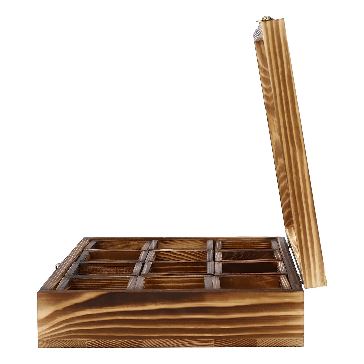 Wooden Spice Box with 12 Removable Compartments, Glass Lid, 1 Wooden Spoon, for Storing Spices or Teas