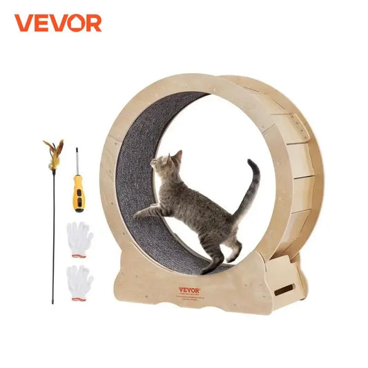 Natural Wood Cat Exercise Wheel Silent Running Pet Fitness Toy with Detachable Carpet