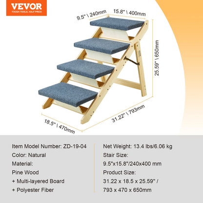2-in-1 Wooden Pet Steps & Ramp – Foldable, Adjustable for Small to Large Dogs & Cats