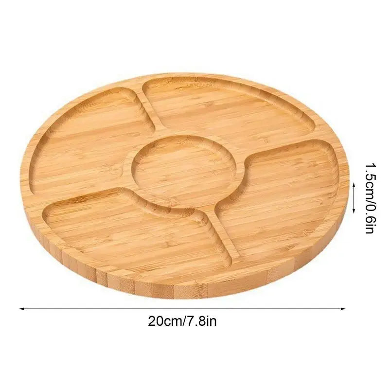 Wooden Divided Serving Tray, 5 Dining Grids