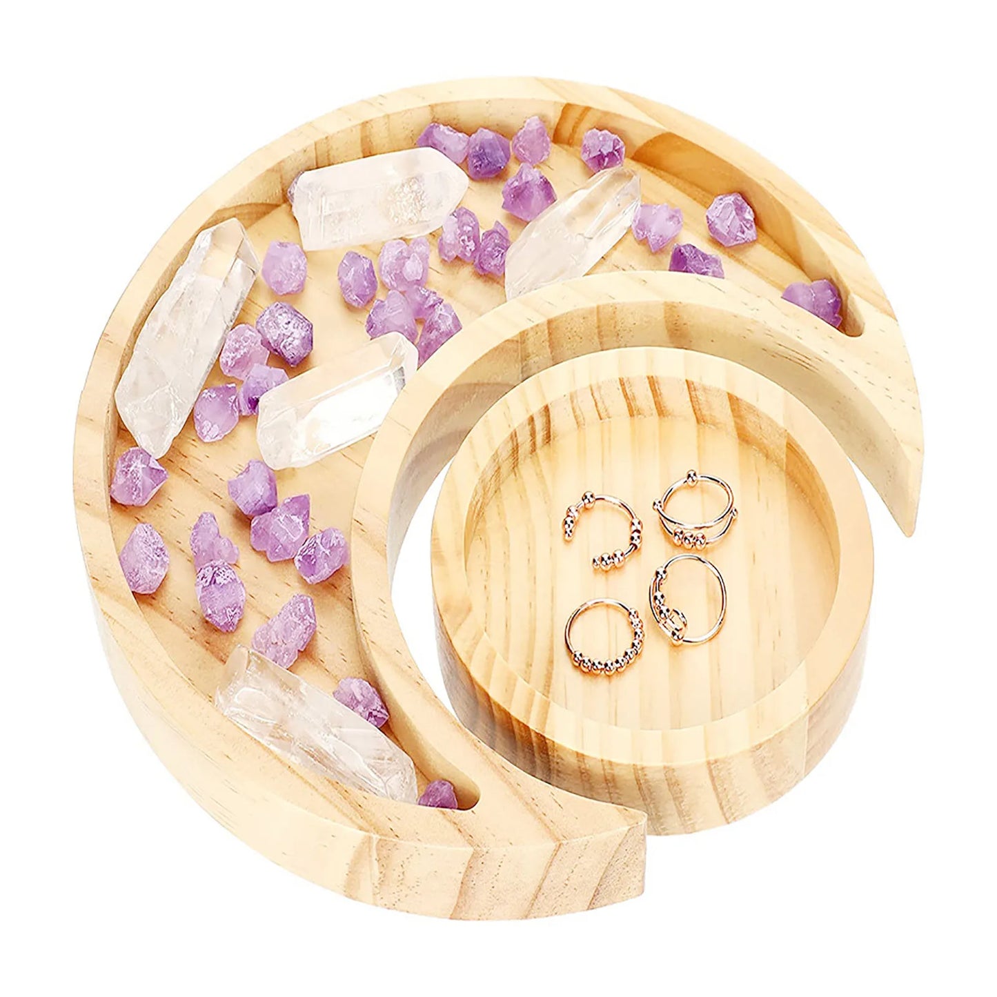 Rustic Wooden Moon & Sun Tray – 24cm Decorative Dish for Desserts, Jewelry & Party Decor