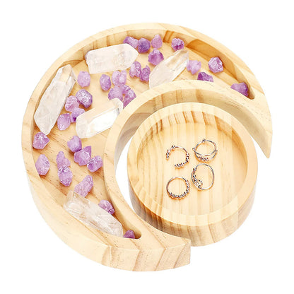Rustic Wooden Moon & Sun Tray – 24cm Decorative Dish for Desserts, Jewelry & Party Decor