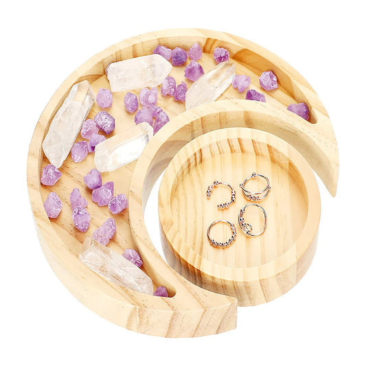 Rustic Wooden Moon & Sun Tray – 24cm Decorative Dish for Desserts, Jewelry & Party Decor