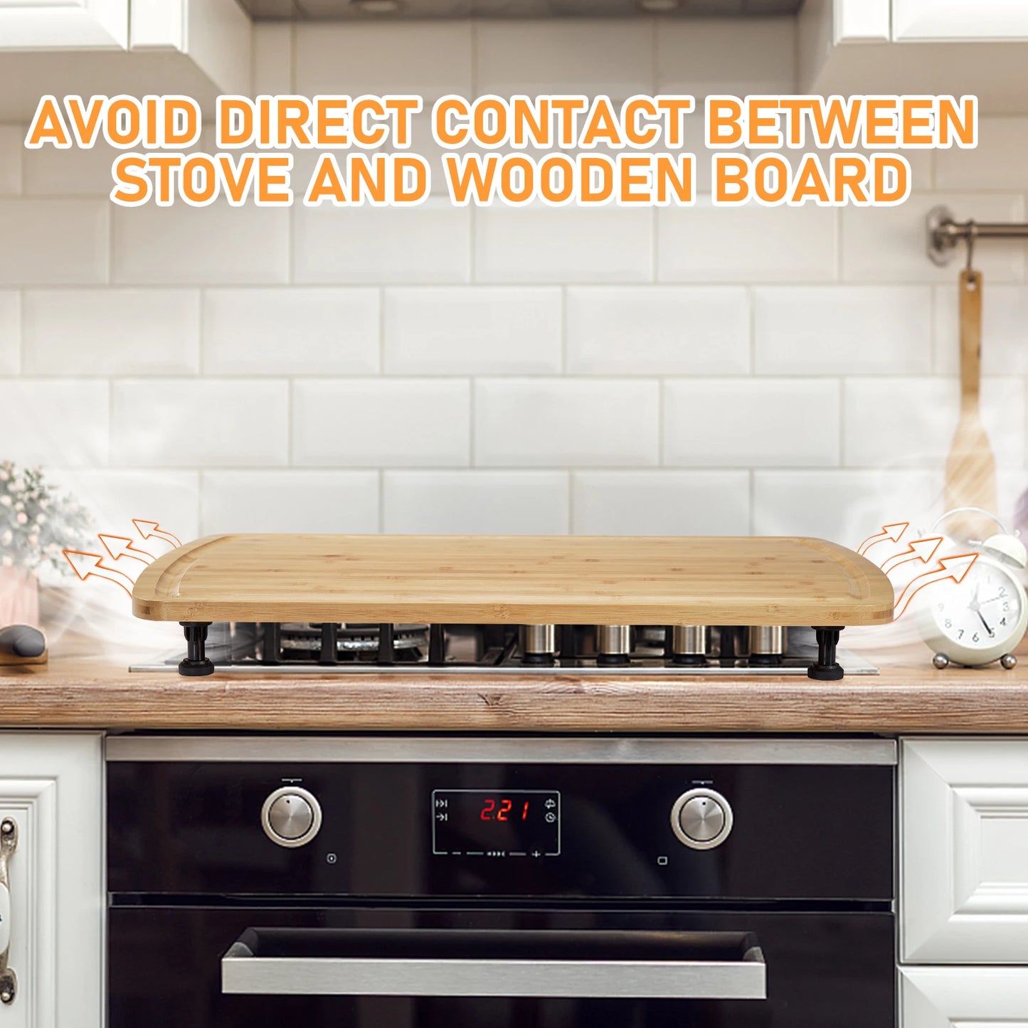 Bamboo Noodle Board, Cutting & Countertop Tray, Stove Cover with Removable Legs –