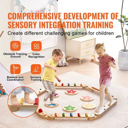 6-Piece Wooden Balance Beam Stepping Stones, Indoor/Outdoor Montessori Toy for Kids