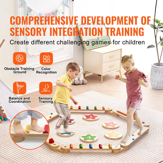 6-Piece Wooden Balance Beam Stepping Stones, Indoor/Outdoor Montessori Toy for Kids
